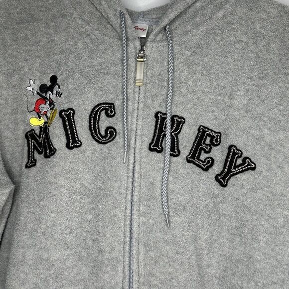Disney Women’s Size L Embroidered Mickey Mouse Athletics Fleece Hooded Gray - Picture 4 of 8
